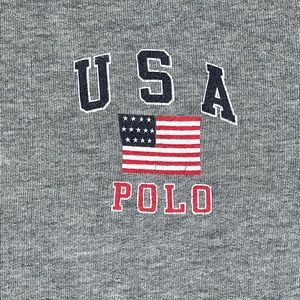 Vintage 90s Polo Ralph Lauren USA Flag Crewneck hoodie Gray Spellout M